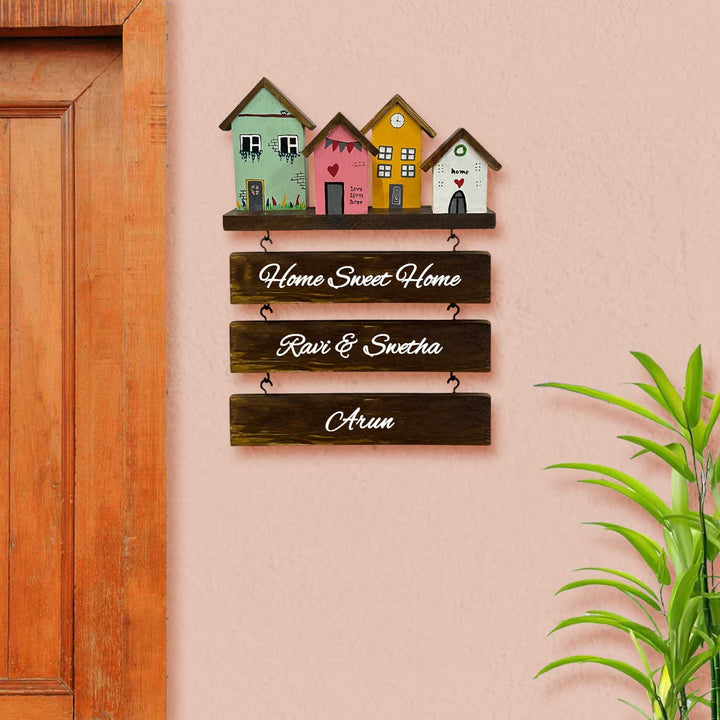 Personalized Pastel Miniature House Wooden Name Plate