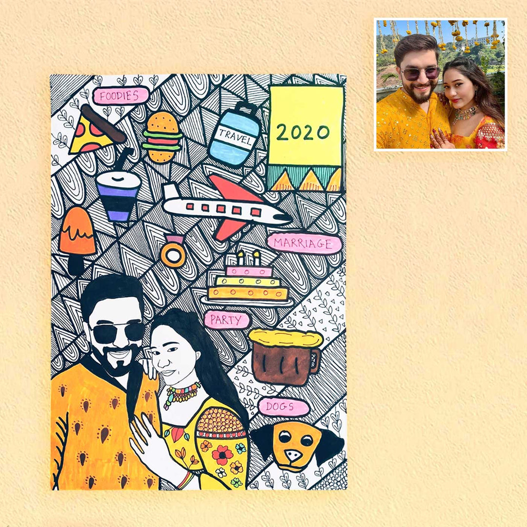 Photo Personalized Doodle Art Couples Multicolour Decorative Plaque