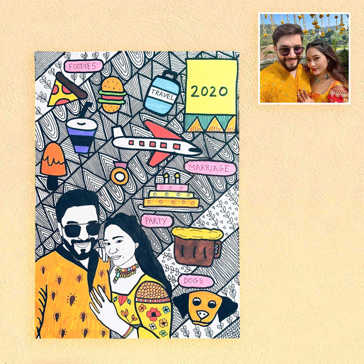 Photo Personalized Doodle Art Couples Multicolour Decorative Plaque