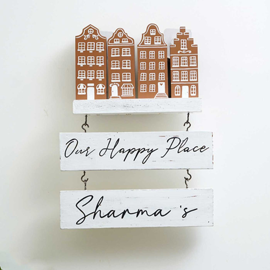 Personalized Miniature Skyline Wooden Name Plate - Hanging Wall Sign Front View