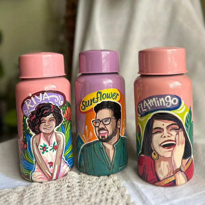 Photo Personalized Hand-Painted Pop Art Illustrated Caricature Rakhi Hamper | Includes 1 Bottle, 1 Rakhi