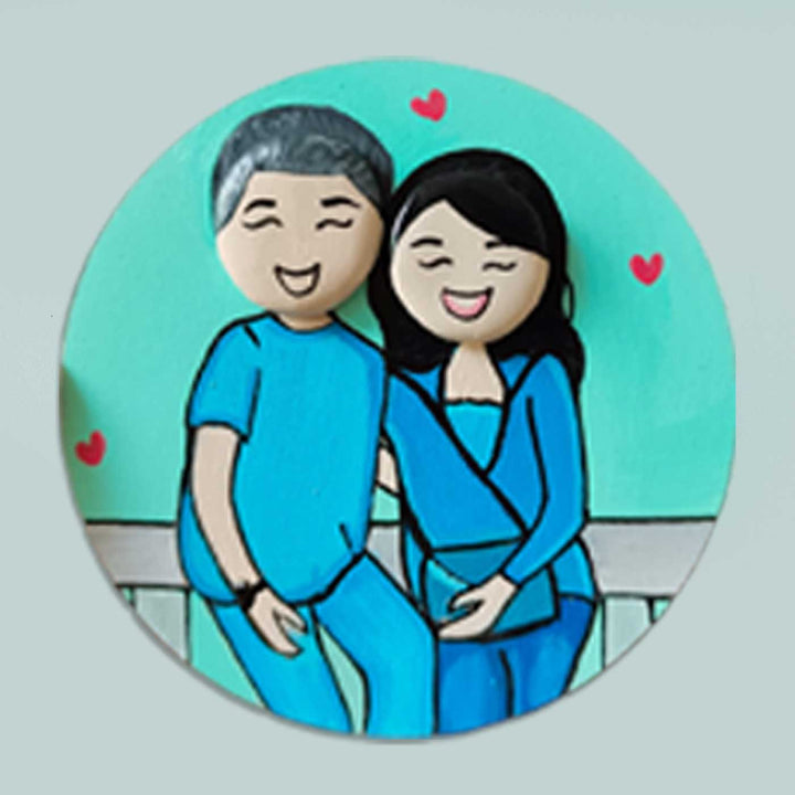 Photo Personalized Pebble Art Couples Magnet With Blue Background