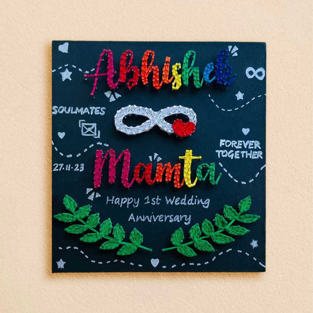 Personalized String Art Infinity Theme Mdf Wood Name Plate For Kids - Front View with Name Personalization