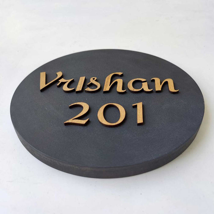 Personalized Minimal Grey Mdf Wood Name Plate - Top View Showing Name Placement