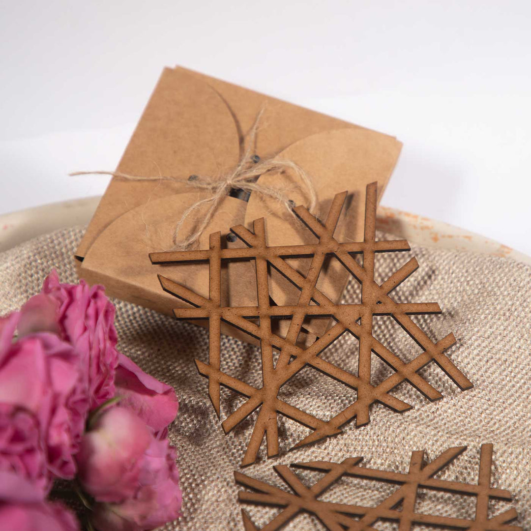 Square Mesh Pattern Modern & Minimal MDF Coaster Set  | Set of 6