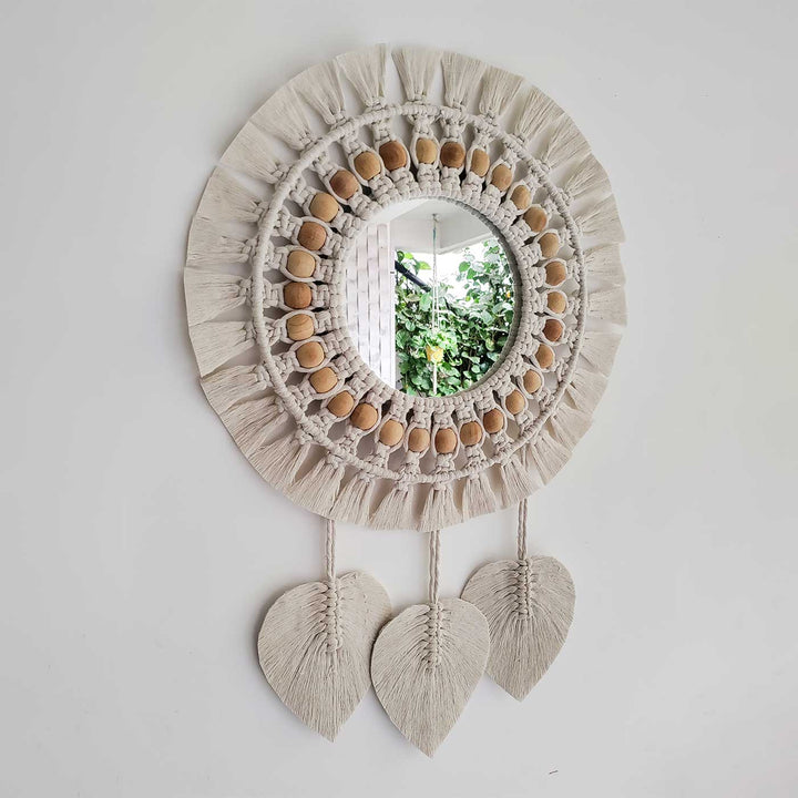 Handmade Macrame Mandala Design Mirror Cotton Wall Hanging