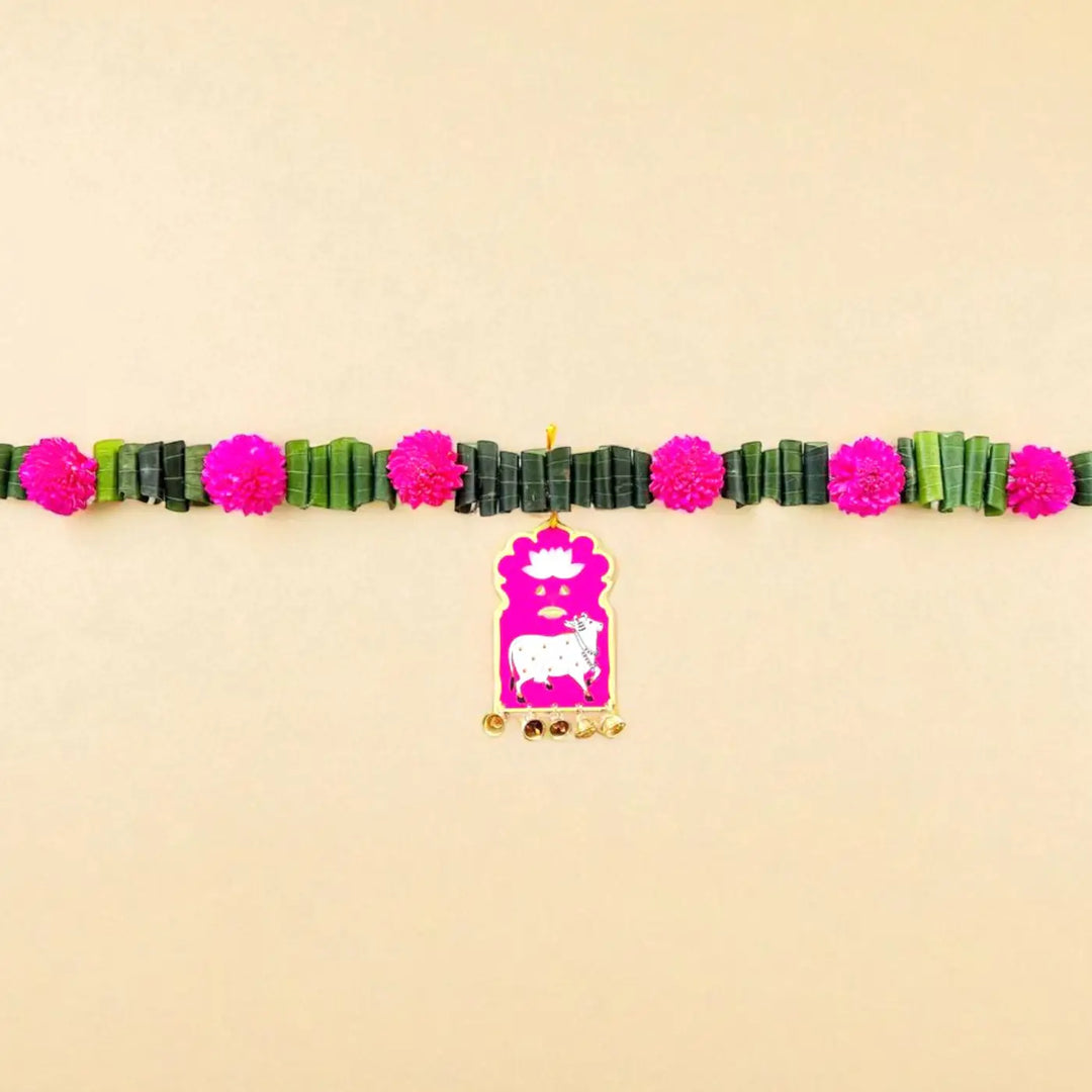48 In | Handmade Pink Cow Motif Shola Flower Toran