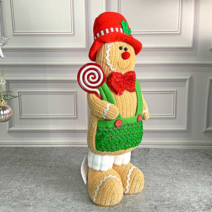 Lollipop Gingerbread Self-Standing Man Woolen Decor For Christmas Table Decoration