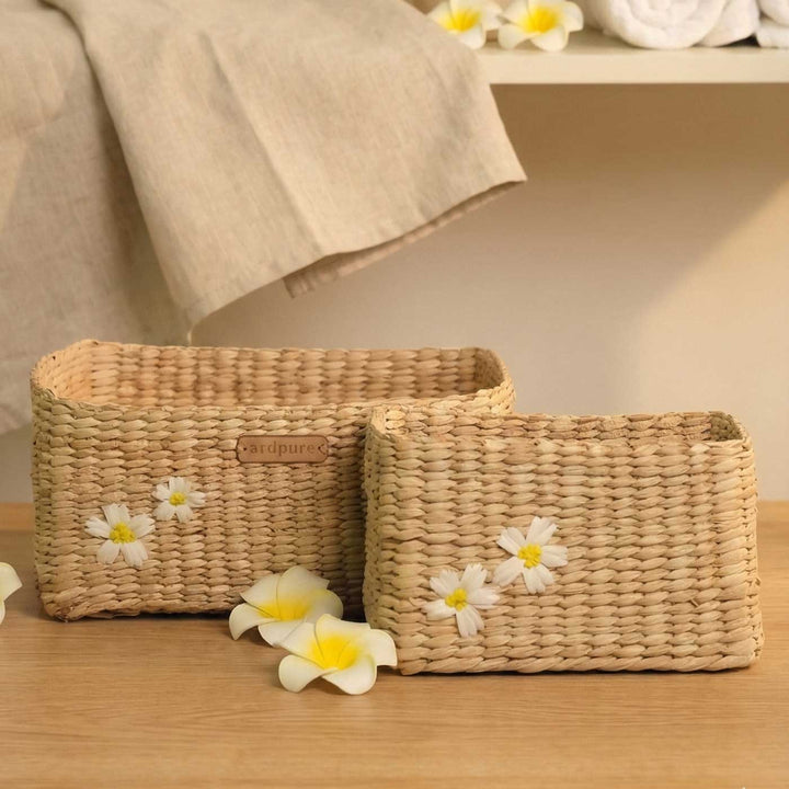 Handmade Floral Embroidered Kauna Grass Organizer