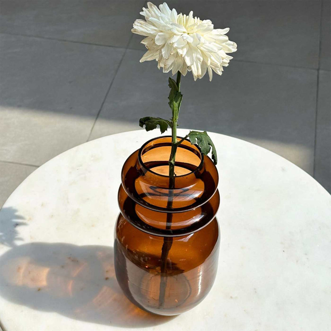 Handmade Haze Brown Loop Glass Vase | 8 inch