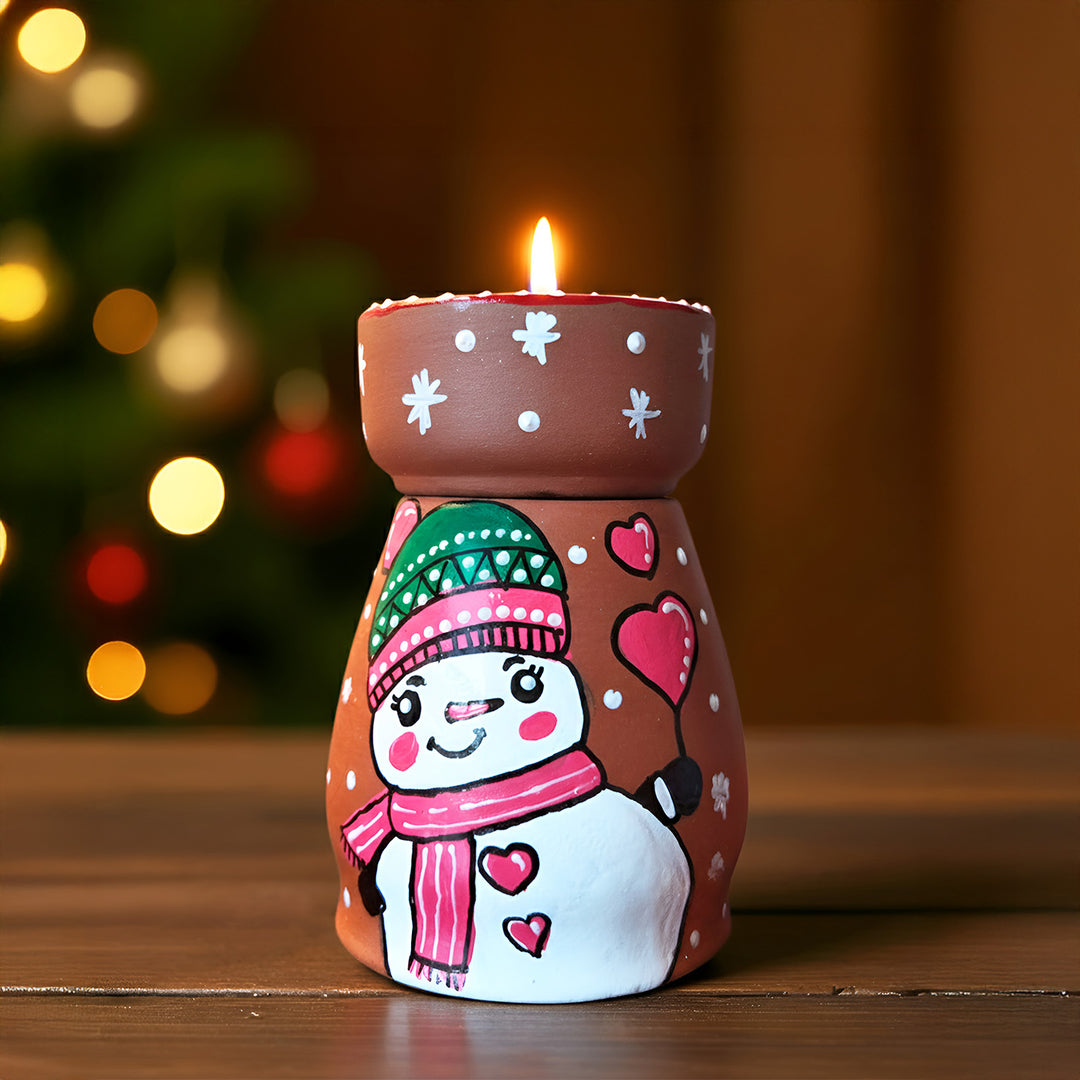 Hand-Painted Snowman Tealight Holder For Christmas Decoration