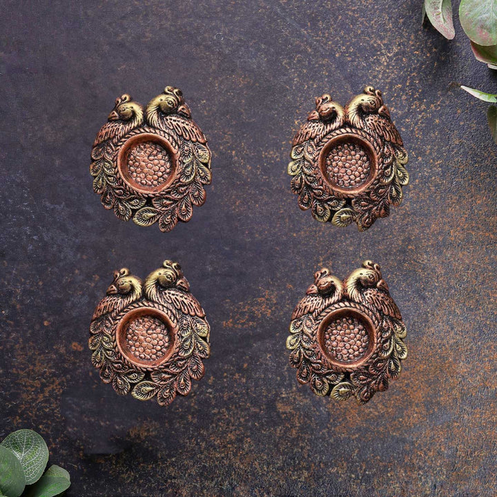 Handmade Couple Peacock Terracotta Tealight Holder | Set Of 4