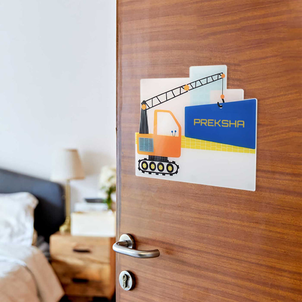 Personalized Lets Build Theme Acrylic Kids Name Plate - Mounted on Door at Eye Level