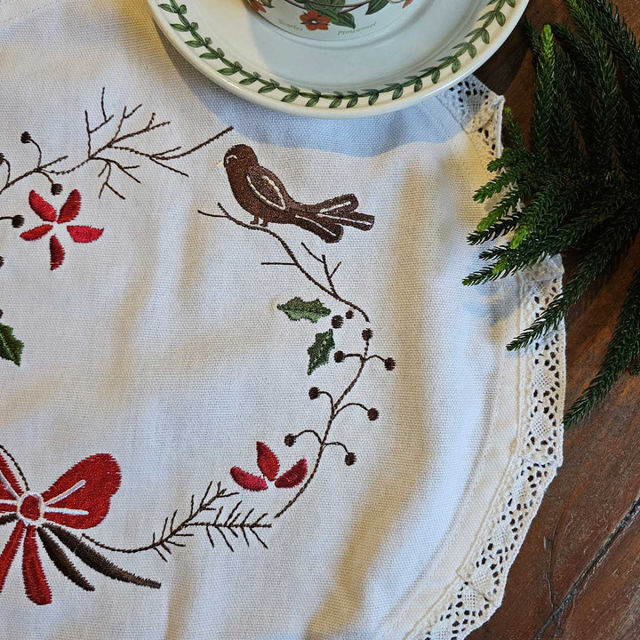 Handmade Cotton Embroidered Bird Design Table Mat