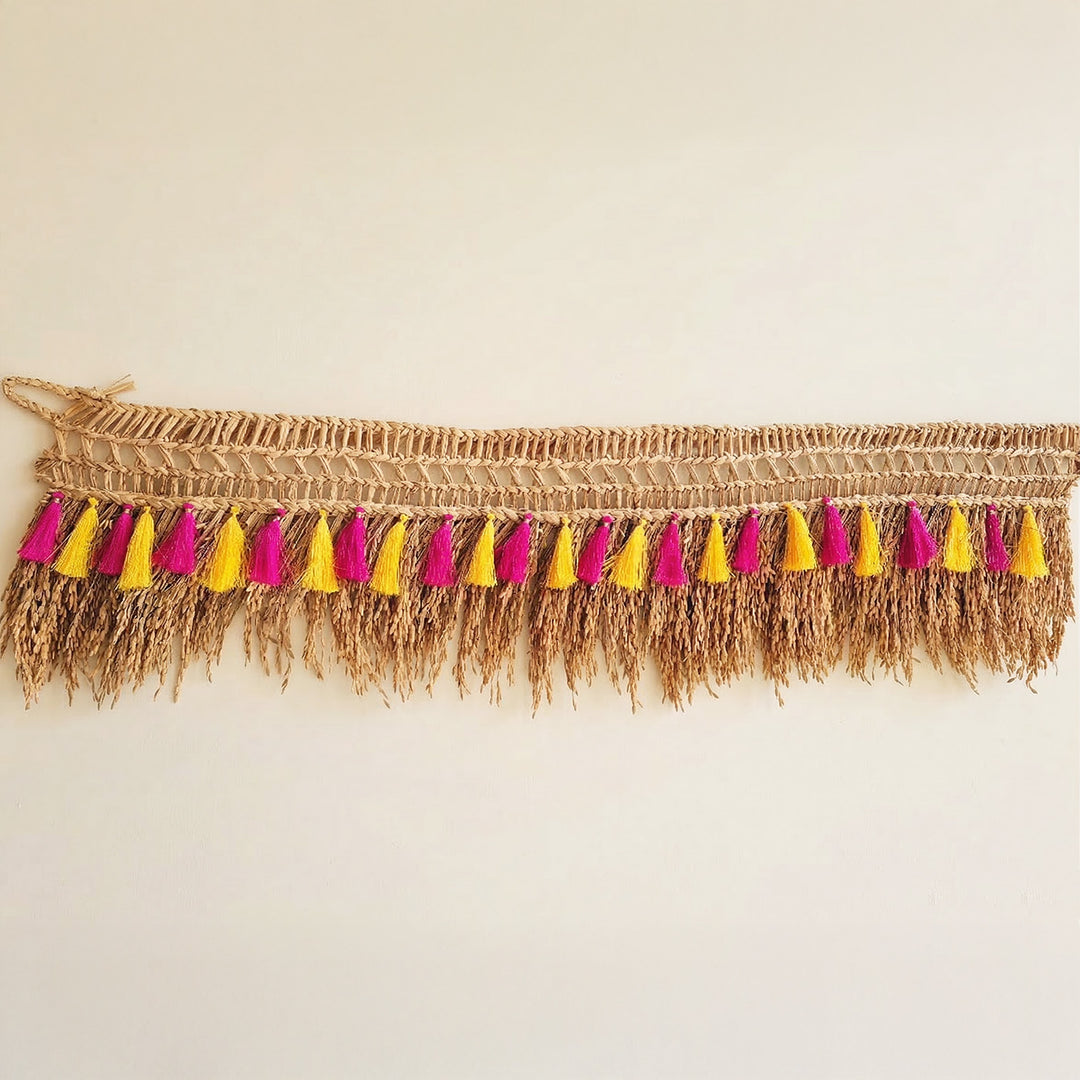 40 In | Handmade Dried Paddy Pink & Yellow Tassel Toran