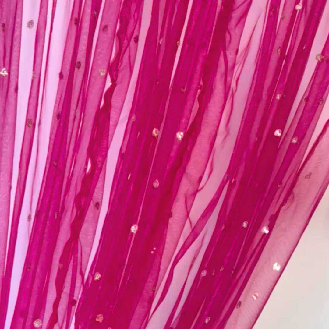 Pink Sheer Drape Backdrop Decor Kit With Stand & Long Orange Tissue Tassels