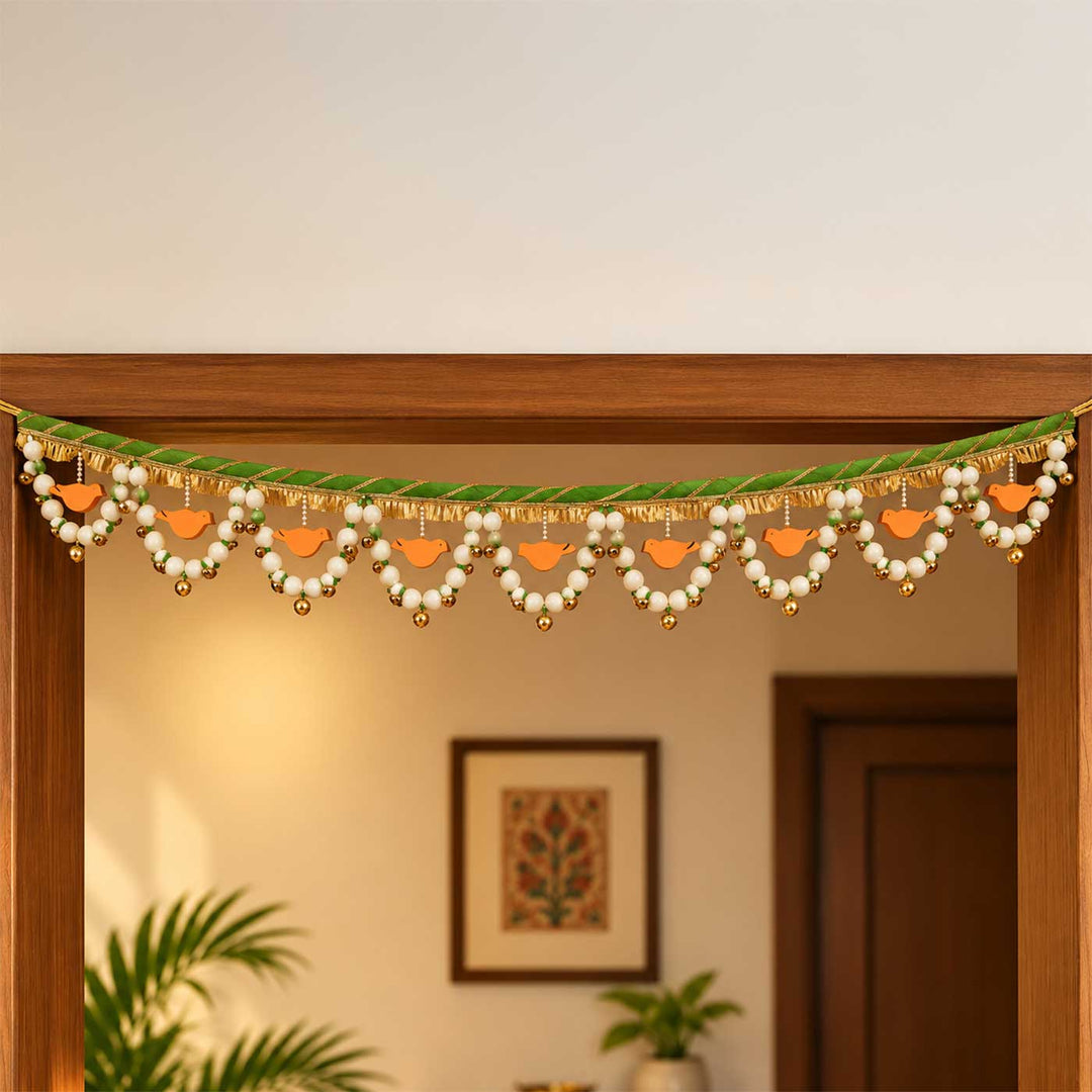 44 In | Handmade Chidiya Bird Toran With MDF Cut-Outs, Shola Buds & Lace