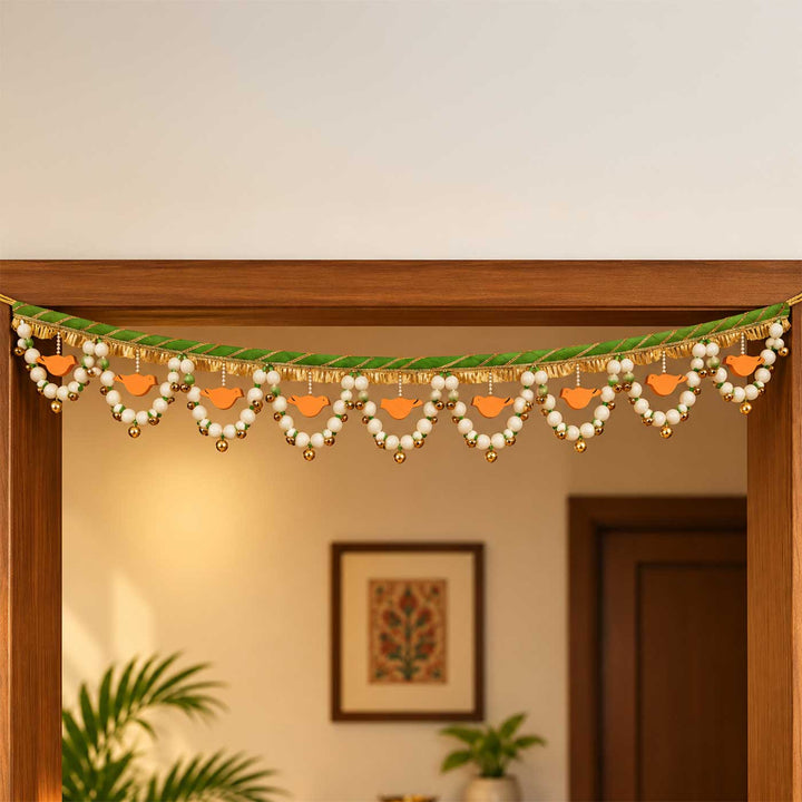 44 In | Handmade Chidiya Bird Toran With MDF Cut-Outs, Shola Buds & Lace
