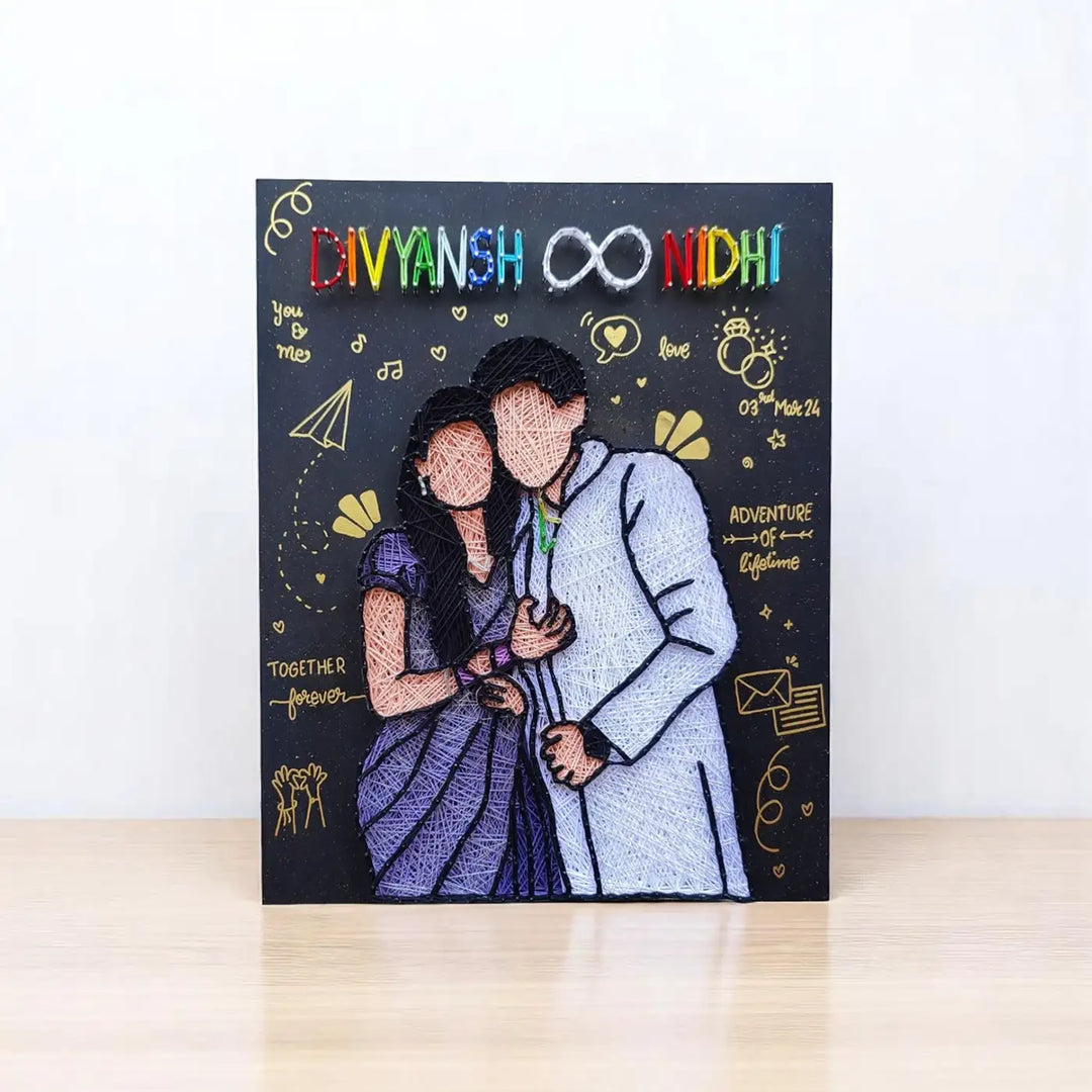 Photo Personalized Handmade String Art Couple Engagement Theme MDF Wood Name Plate