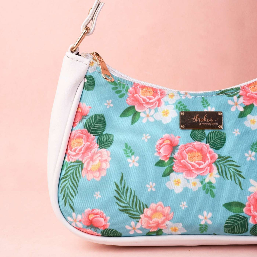 Peonies and Plumeria Vegan Leather Baguette Bag