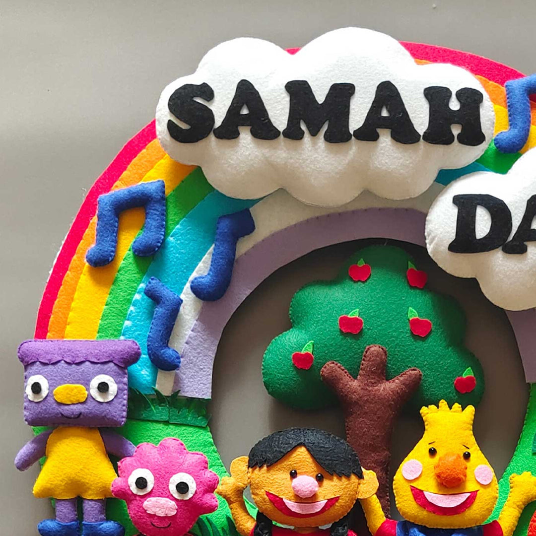 Personalized Super Simple Theme Felt Kids Name Plate For Siblings - Close-up Personalization Detail