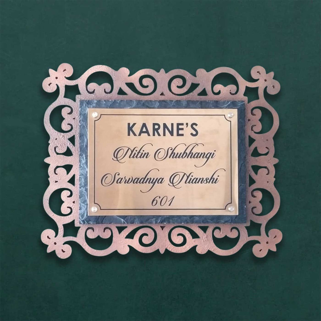 Personalized Weatherproof Rose Gold & Blue Copper Stainless Steel Name Plate