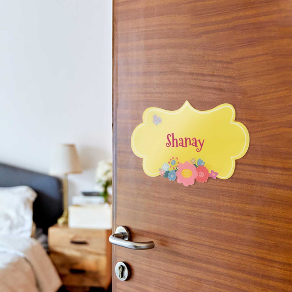 Personalized Enchanted Garden Theme Acrylic Kids Name Plate - Mounted on Door with Personalization