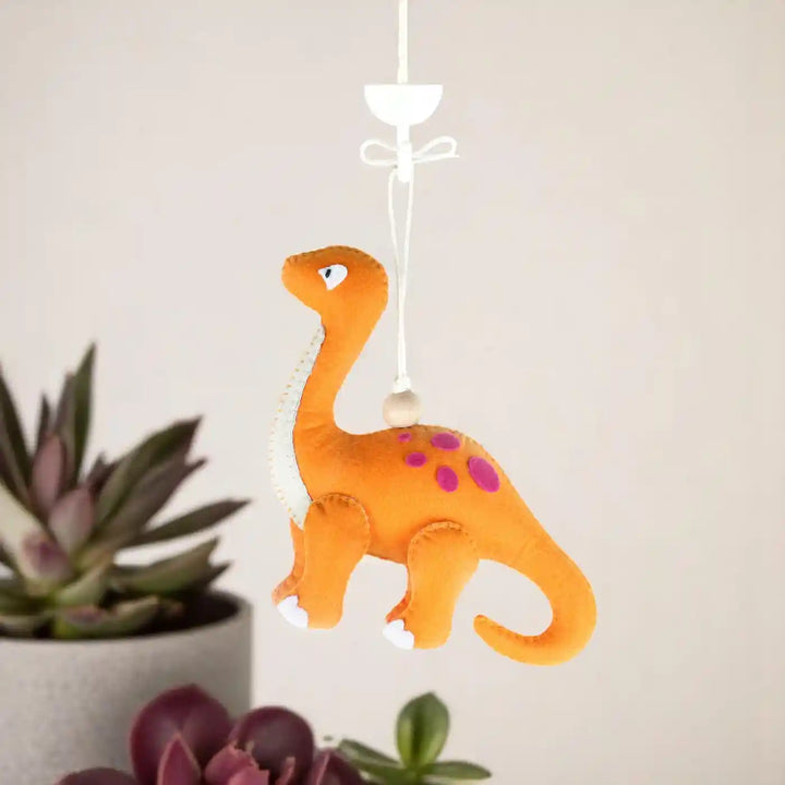 Handmade Brontosaurus Dinosaur Felt Hanging For Kids