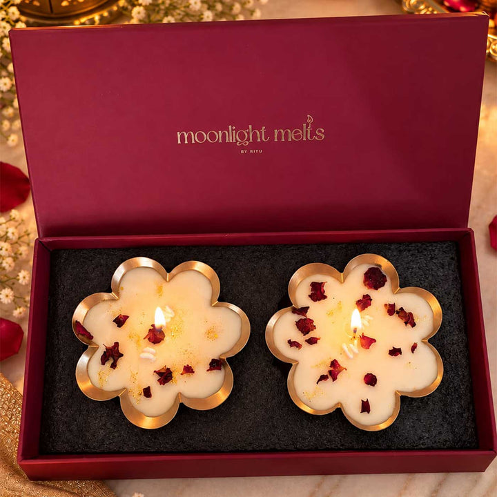 2 pc | Handmade Dry Rose Soy Wax Scented Iron Urli Candle For Festive Decor