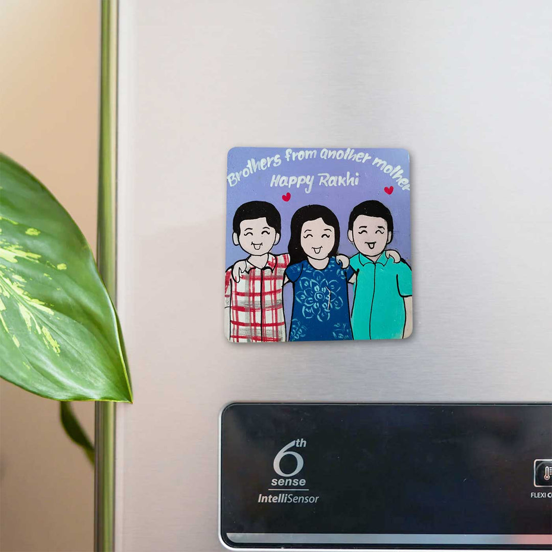 Photo Personalized Hand-Painted Three Sibling Design Mdf Wood Fridge Magnet