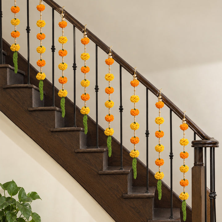 2 pc | Handmade Ashok Patta & Marigold Flower Crochet Hanging