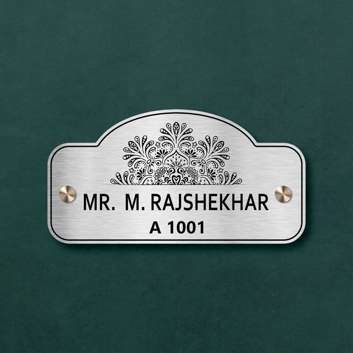 Personalized Weatherproof Sleek Engraved Gold Stainless Steel Name Plate 1 - Mounted on Wall Close-up