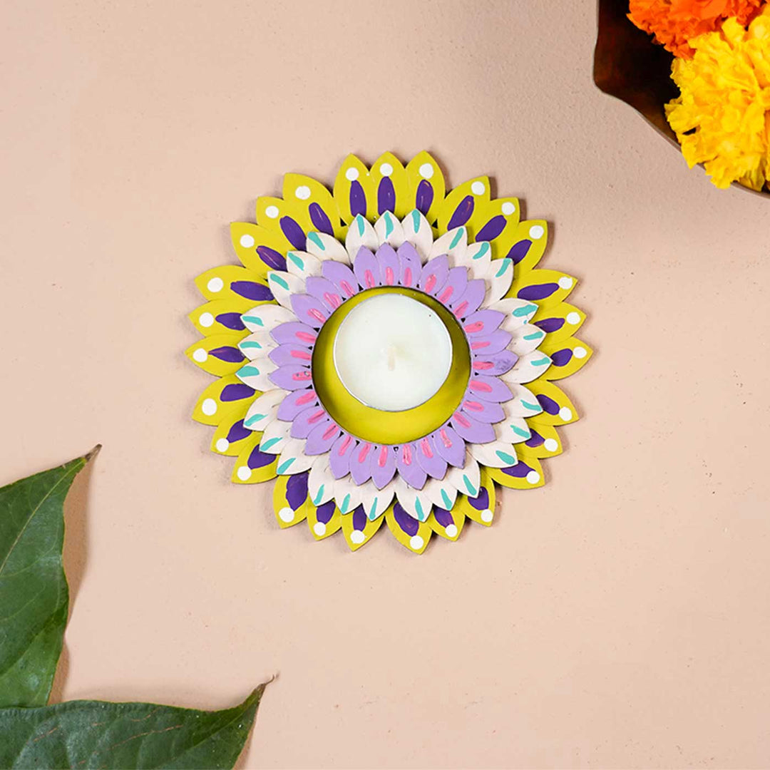 4 Pc | Handmade Flower Wooden Tealight Holder