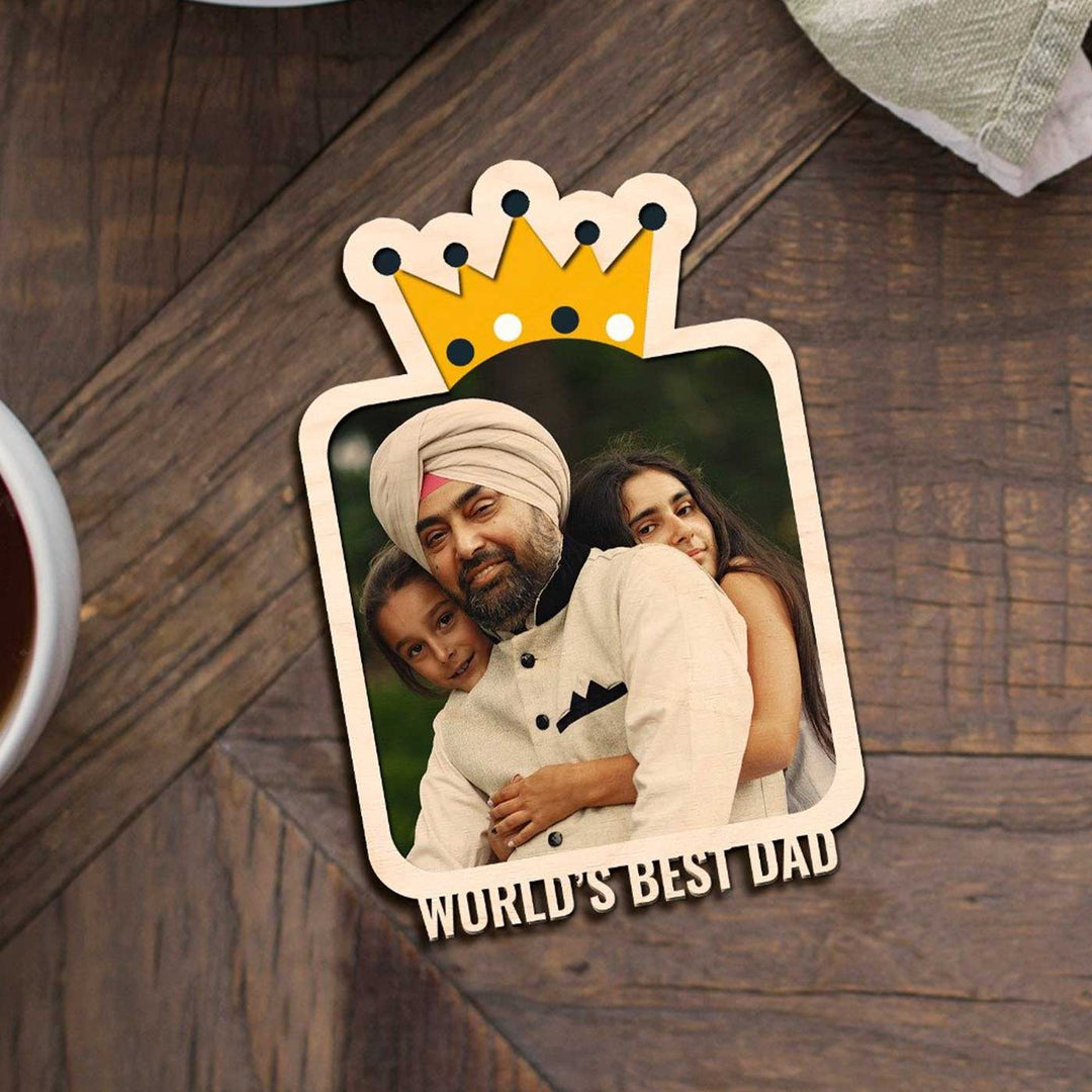 Photo Personalized Printed "World's Best Dad" Wooden Fridge Magnet
