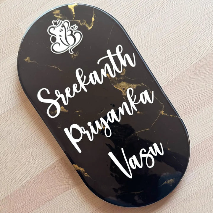 Black Minimal Personalized Marble Effect Oval Resin Name Plate | With 3D Acrylic Letters