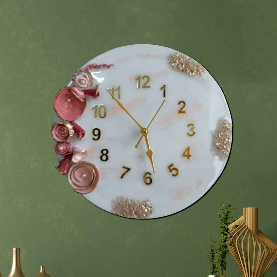 Handmade Pink Floral Theme Resin Wall Clock