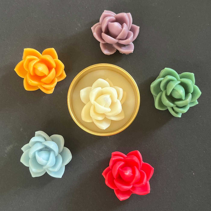 6 pc | Handmade Lotus Soy Wax Candle With Metal Holder