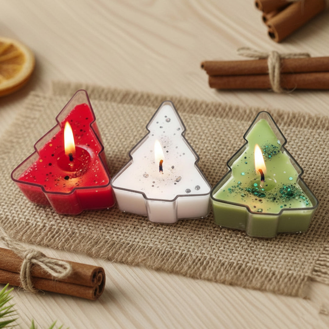 3 Pc | Handmade Red, Green & White Xmas Tree Soy Wax Candles