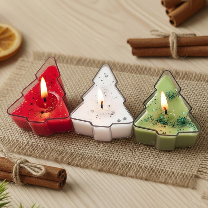 3 Pc | Handmade Red, Green & White Xmas Tree Soy Wax Candles