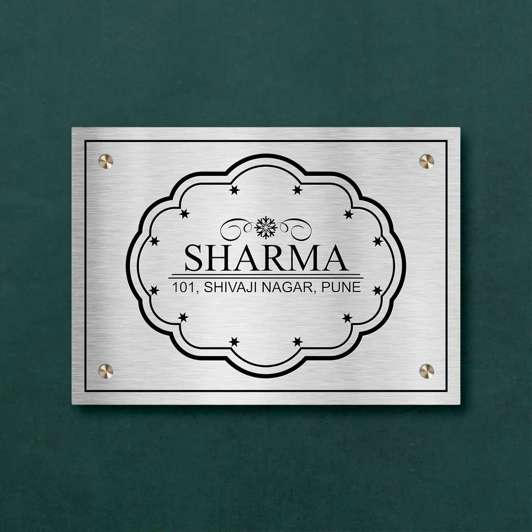 Personalized Weatherproof Sleek Engraved Gold Stainless Steel Name Plate - Front View Mounted on Wall (5)