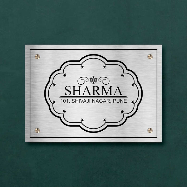 Personalized Weatherproof Sleek Engraved Gold Stainless Steel Name Plate - Front View Mounted on Wall (5)