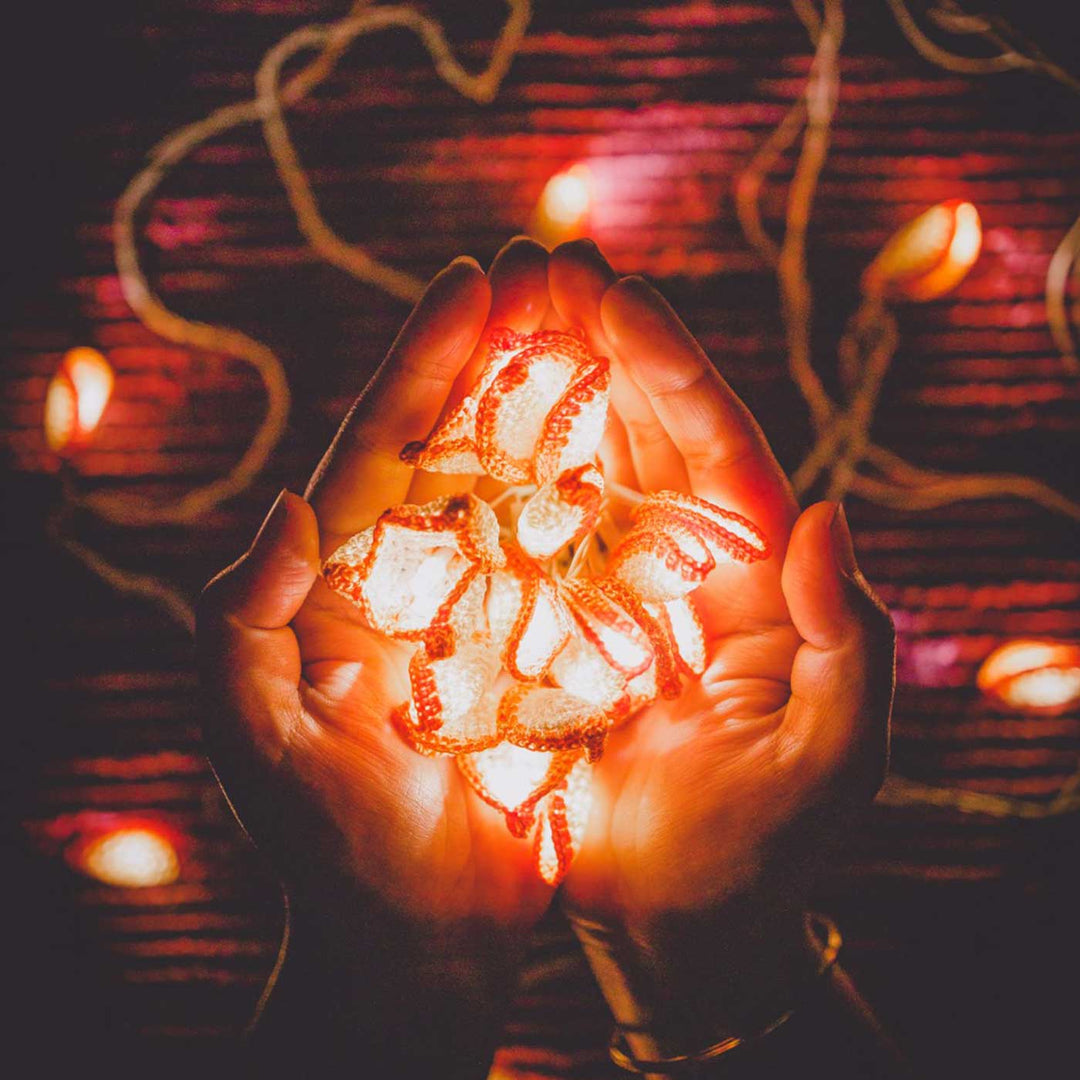 10.5m, 27 Bulbs | Handmade Crochet Orange Lily Bougainvillea LED Fairy Light