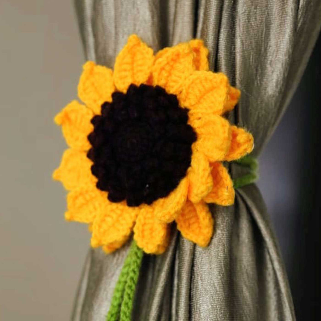 Handmade Crochet Big Sunflower Design Acrylic Yarn Curtain Tie-Back