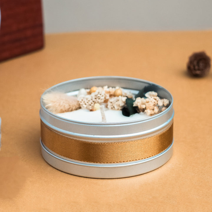 Handmade Tin Candle With Dry Flowers