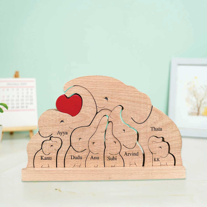 Personalized Elaphant Family Of 8 Wooden Figurine