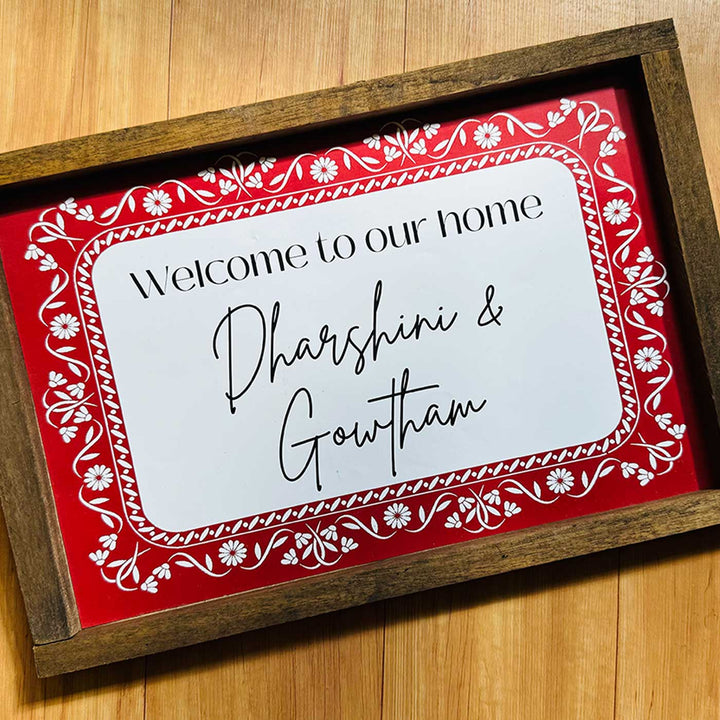 Red Floral Vintage Personalized Resin Wooden Frame Name Plate