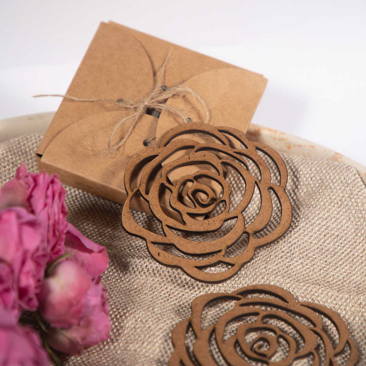 Rose Bloom MDF Laser-Cut Sleek & Elegant Coaster Set | Set of 6