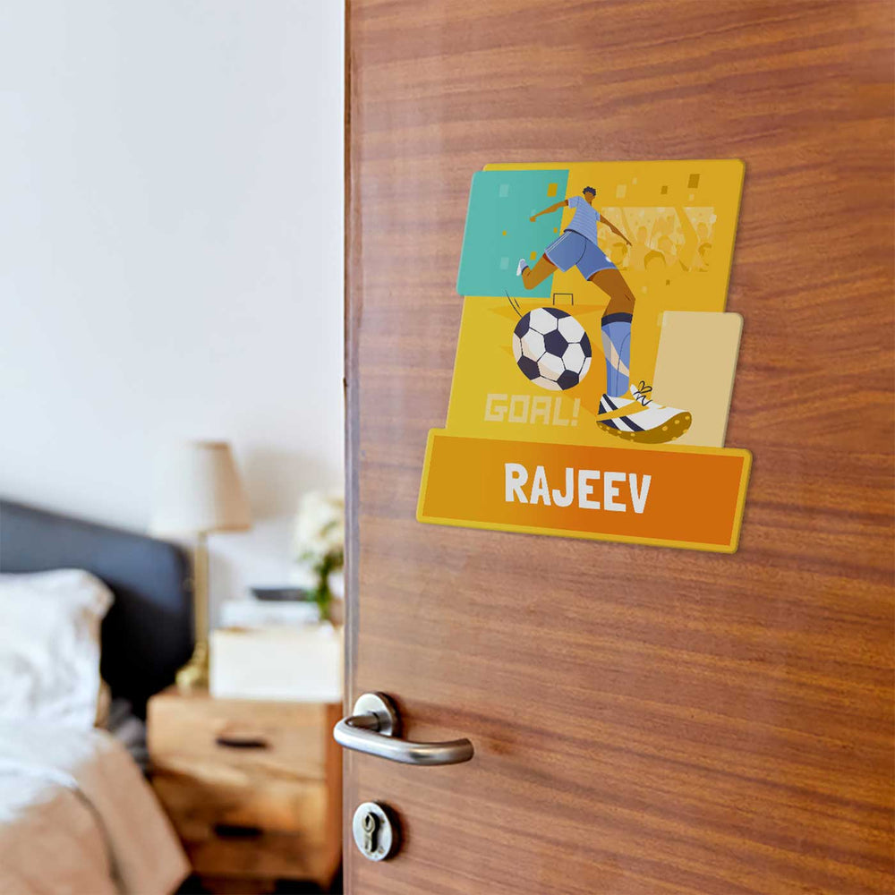 Personalized Boys Football Goal Theme Acrylic Kids Name Plate - Name Personalization on Door Surface