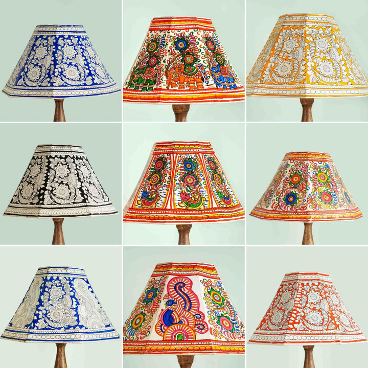 16 inch | Muticolor Floral Peacock Hand Painted Tholu Bommalata Lamp Shade