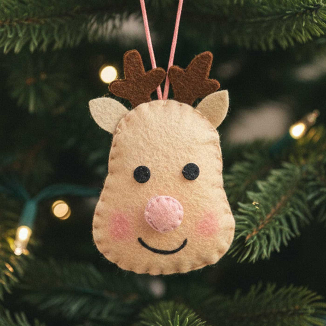 Handmade Felt Reindeer Face Christmas Ornaments